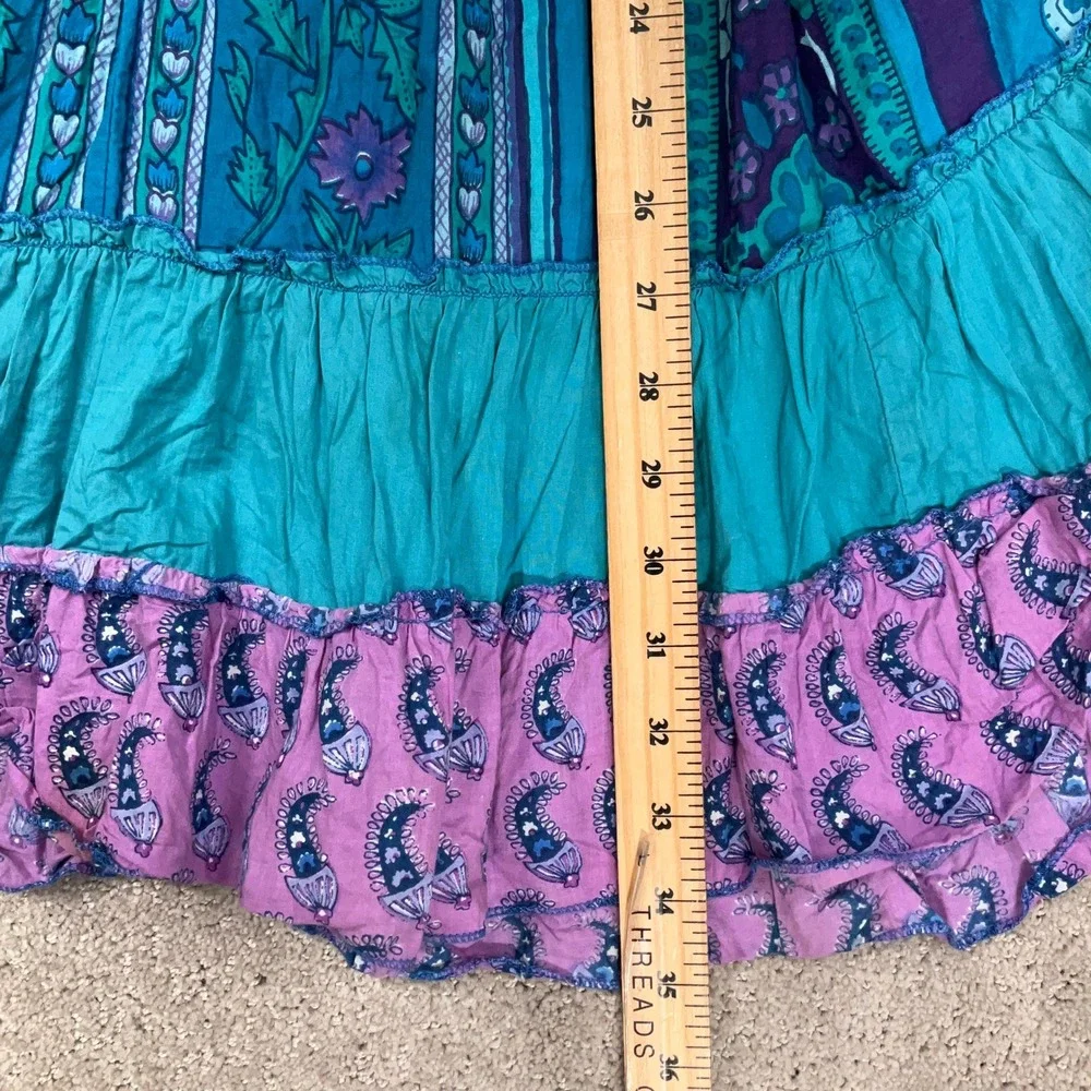 Phool Maxi Skirt Women XL Blue Purple Paisley Tiered Boho Ruffled Cotton India